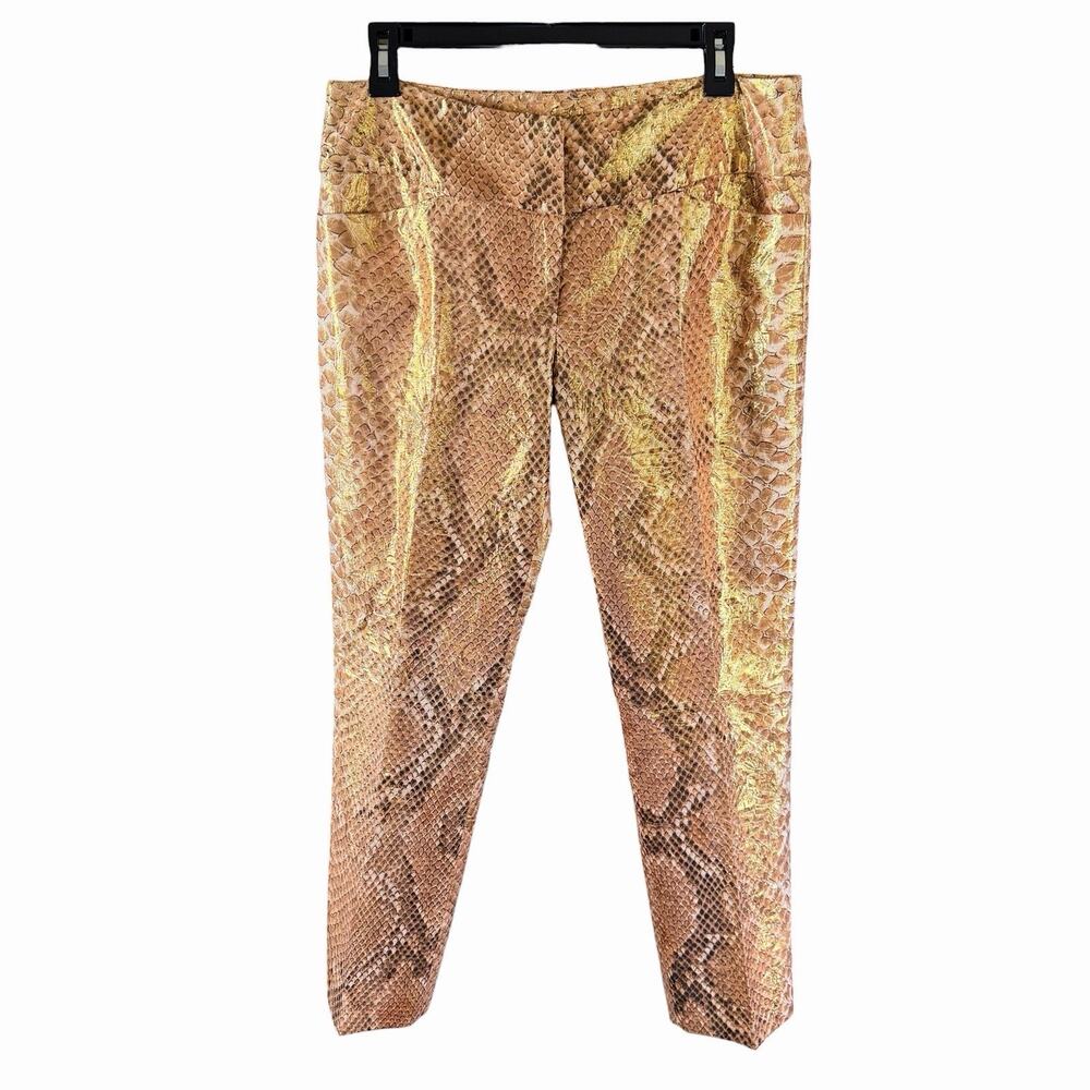 Tracy Reese Womens Cropped Pants 10 Gold Metallic Snakeskin Print Mobwife Baddie